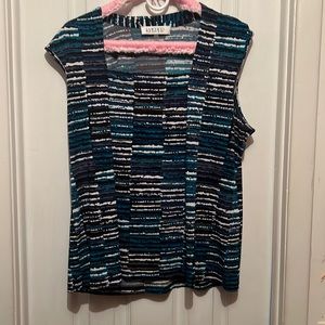 Kasper XL teal, white & black sleeveless top.